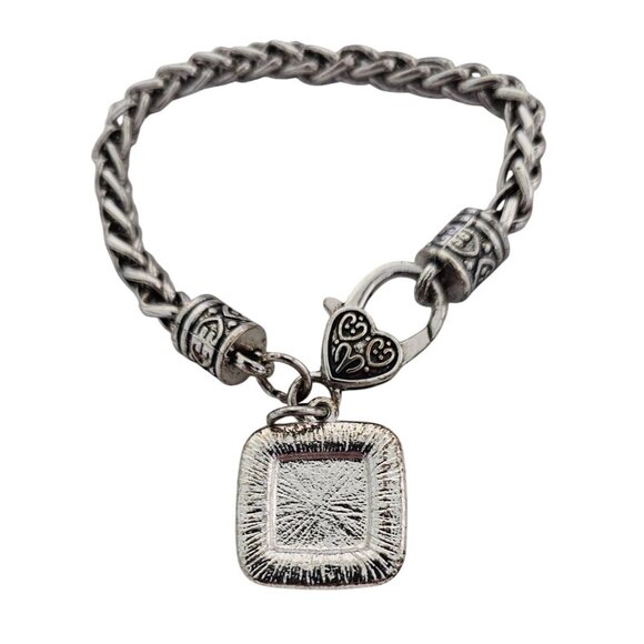 Silver-Tone Woven Bracelet with Heart Clasp & Rhinestone Charm - Picture 4 of 6